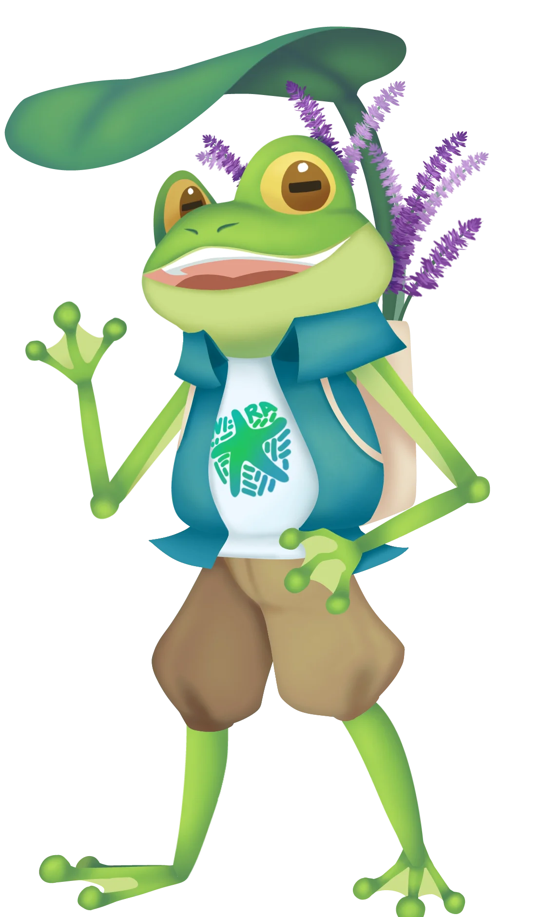 NIRA mascot celebrating with lavender flowers